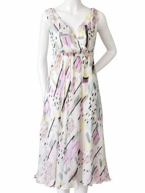Max Mara Studio Silk Chiffon Midi Dress: Pastel Print, Empire Waist